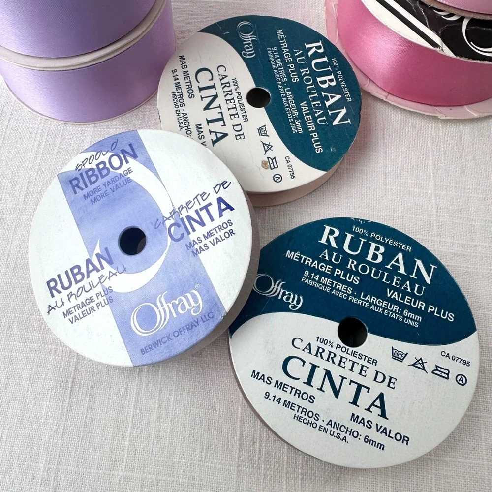 Offray Vintage Satin Ribbon Lot Pink Lavender Purple Sewing Craft Spools NOS